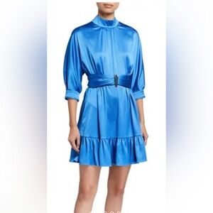 Alexis 🎁 NWT Avela Mock Neck Blue Satin Cocktail Mini Dress Size XL Mermaidcore